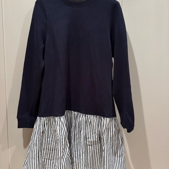 Women's Navy and White Striped Sweatshirt Dress - Picture 1 of 7